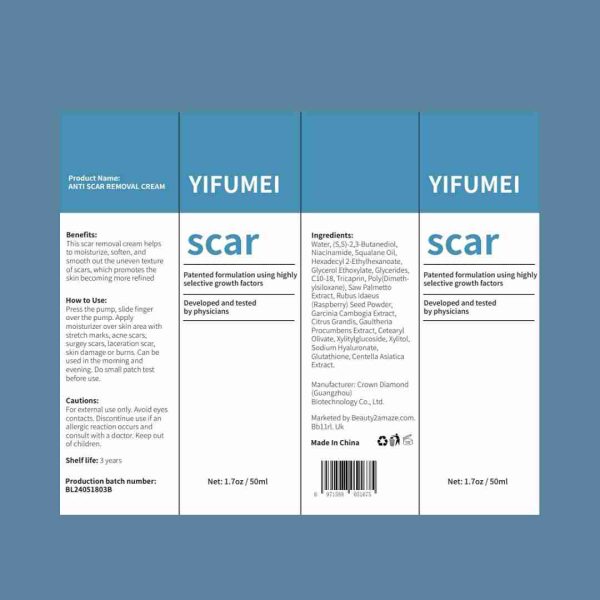 Scar gel applied to skin for fading scars and improving skin texture.