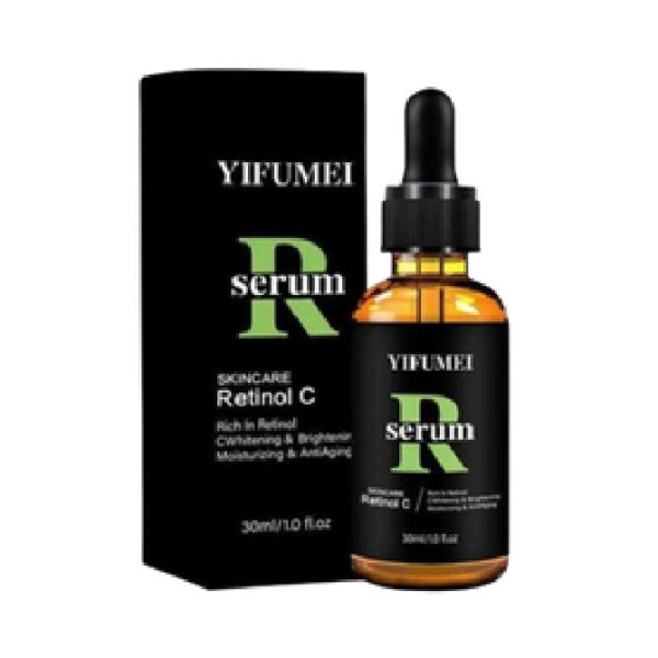 Bottle of retinol serum with a dropper on a clean background.