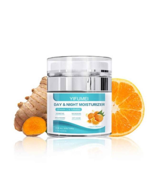 Cream Jars of day and night moisturizing creams placed side by side on a clean surface.