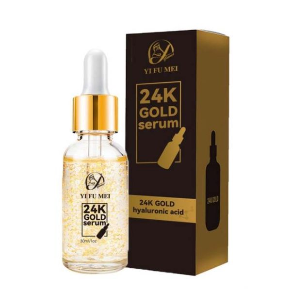 24K Gold Serum applied to the skin for a radiant, youthful glow and anti-aging benefits.